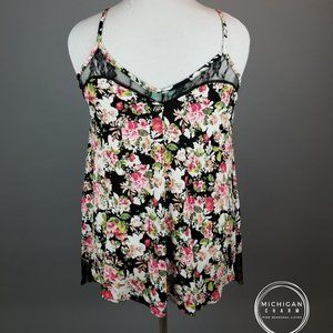 Black Floral Lace Detail Tank Top